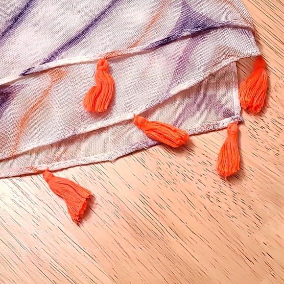 Scarf with Orange Tassels Lightweight 14x70” - Picture 5 of 5